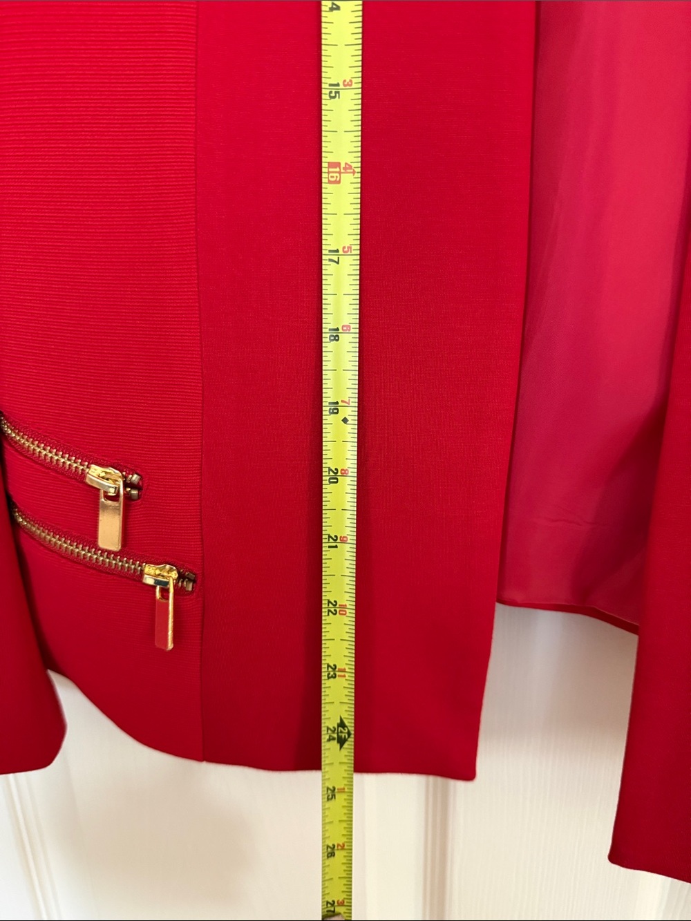 Marc Bouwer Vibrant Red Open-Front Blazer with Gold Zipper Accents - Picture 7 of 7